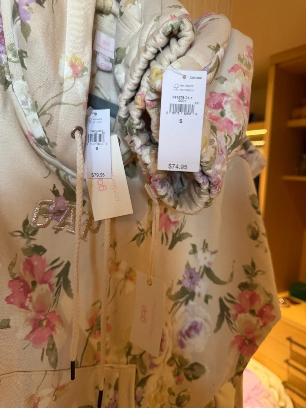 LoveShackFancy x Gap Cream Floral Zip Hoodie & Joggers Set - Pink & Purple